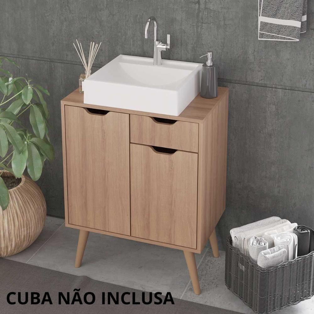 Miniatura Gabinete Para Banheiro Com 2 Portas E Pés Estilo Retrô 80 Cm amêndoa Amêndoa