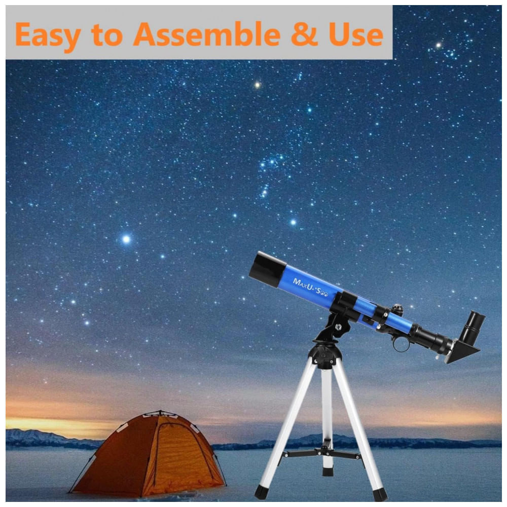 Telescópio Astronômico 400x com 3 Oculares de Ampliação e Espelho da Lua, MaxUSee, Azul
