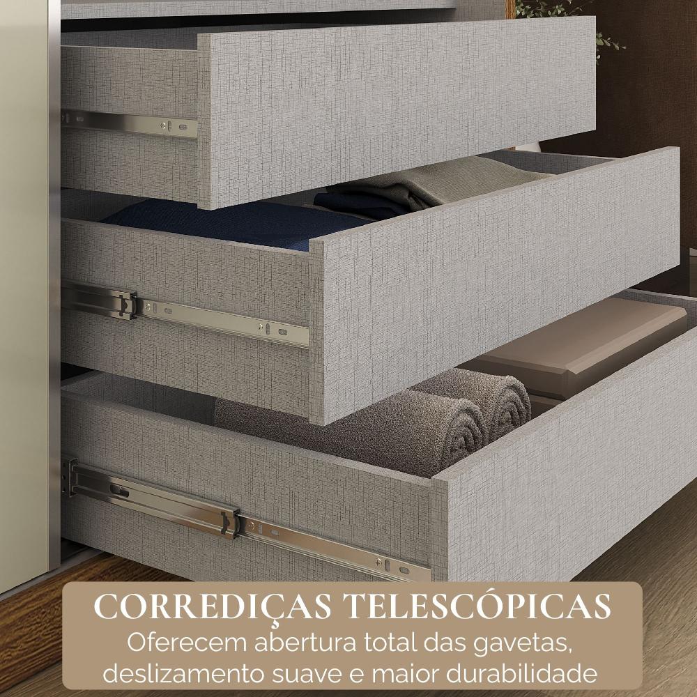 Guarda-Roupa Casal 3 Portas de Correr e 6 Gavetas Spazio Cinamomo/ Off White