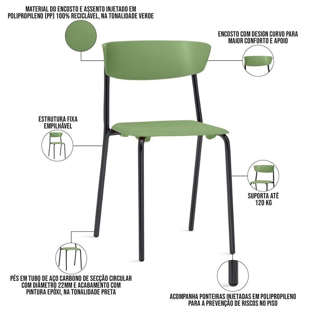 Miniatura Cadeira Empilhável Fixa Atom F02 Base Aço Preta Verde - Lyam Decor