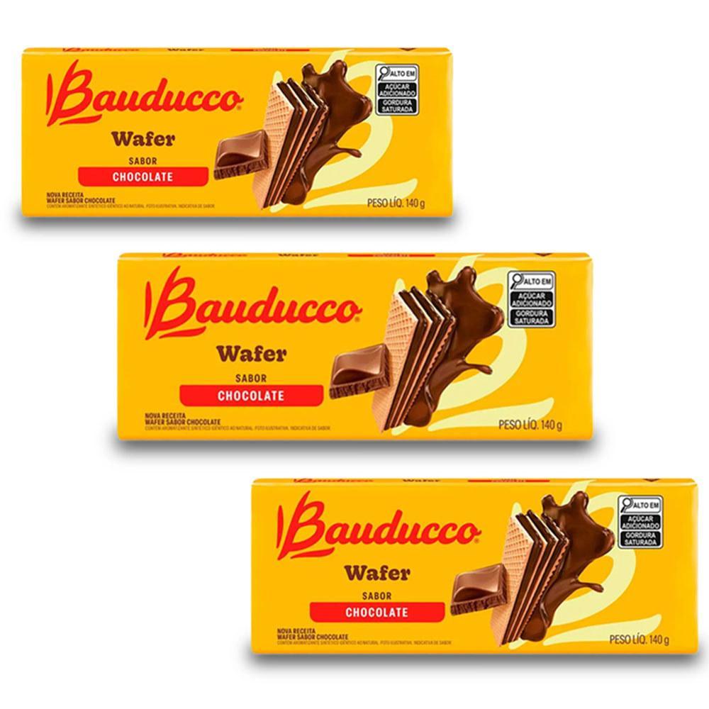 Miniatura Biscoito Wafer Bauducco Chocolate Kit 3 Pacotes De 140G