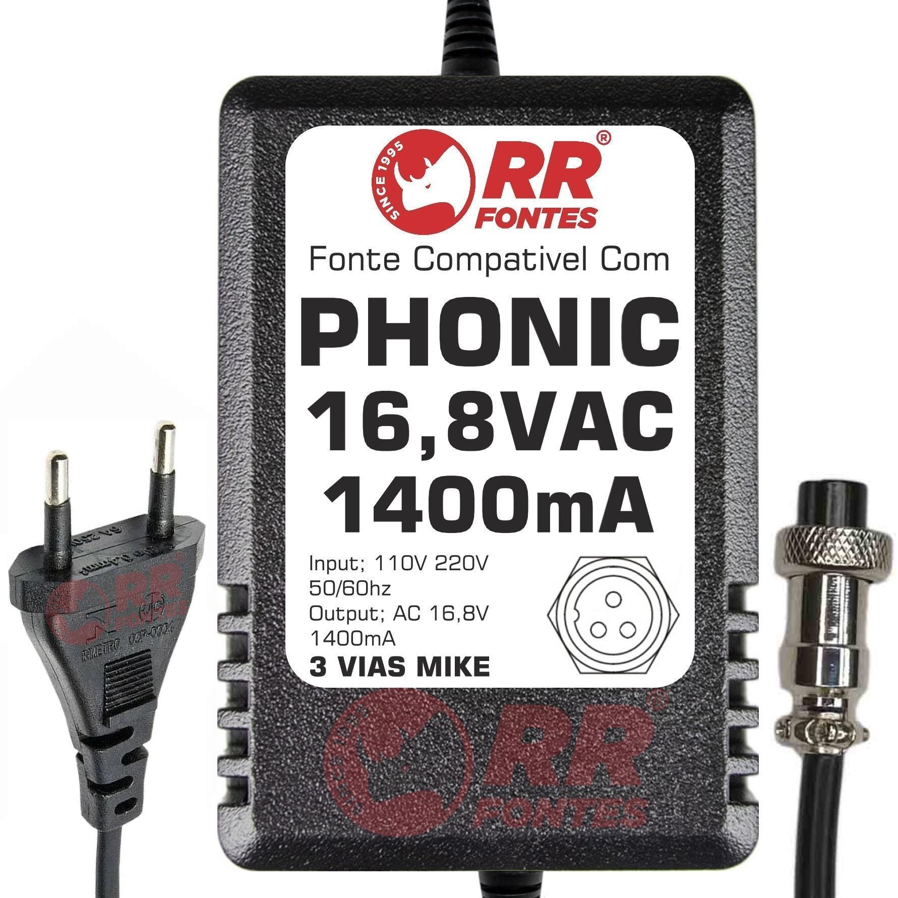 Miniatura Fonte Ac 16,8V 1.4A Para Mesa Mixer Phonic Mr2643 Mr2643X