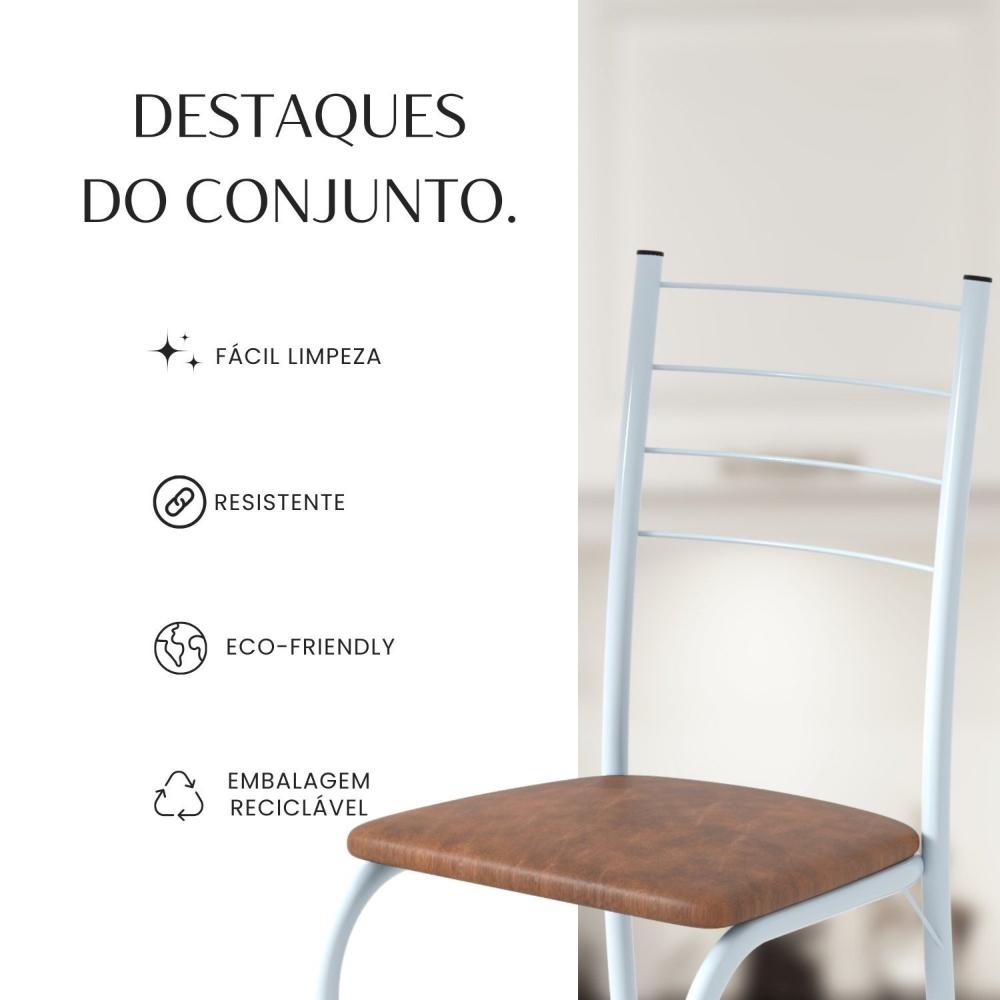 Conjunto Sala de Jantar Mesa Quadrada 70x70cm Tampo Ardósia Indiana 4 Cadeiras Rio C. Marrom / Branco