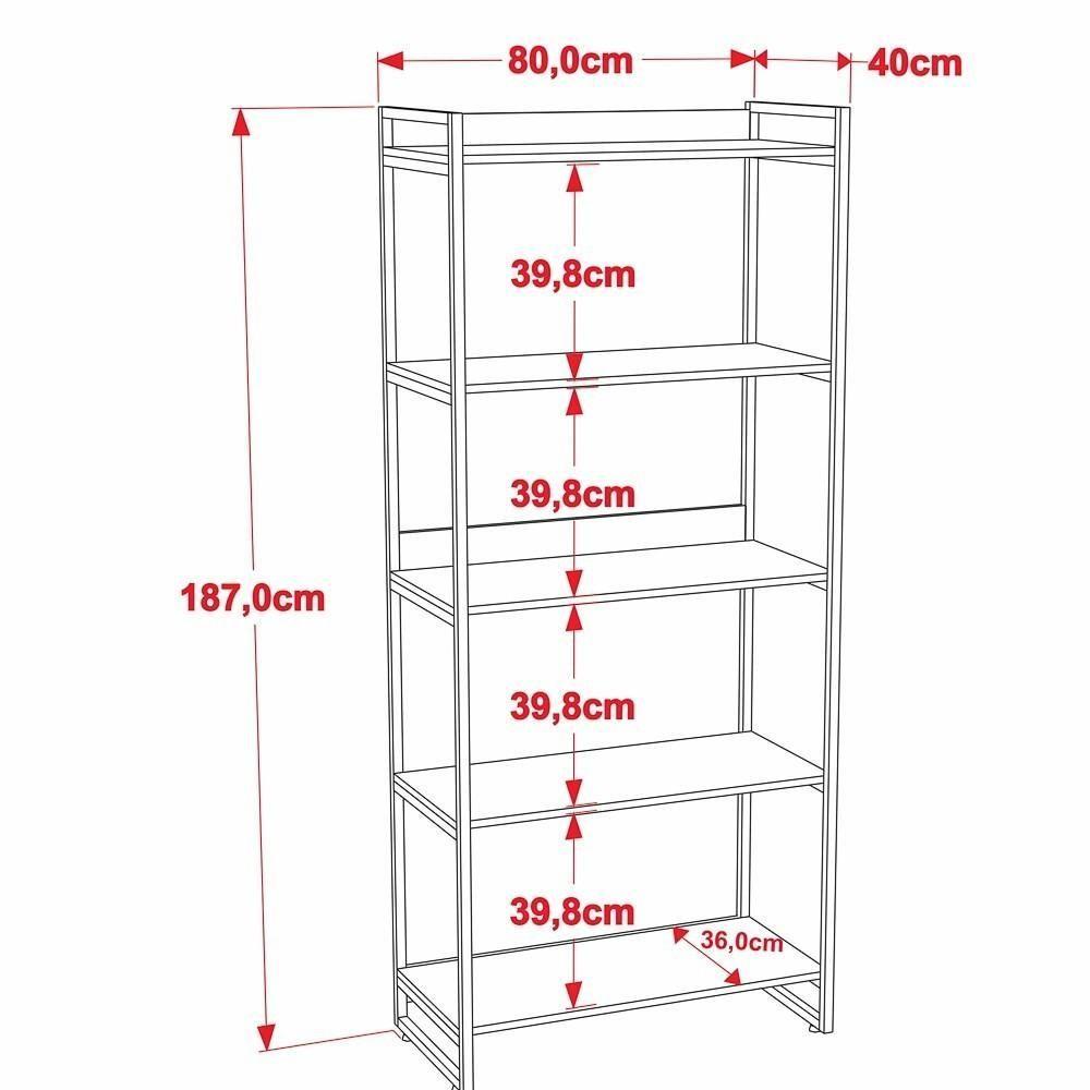 Miniatura Estante Livreiro Multiuso 80cm 5 Prateleiras Nogal