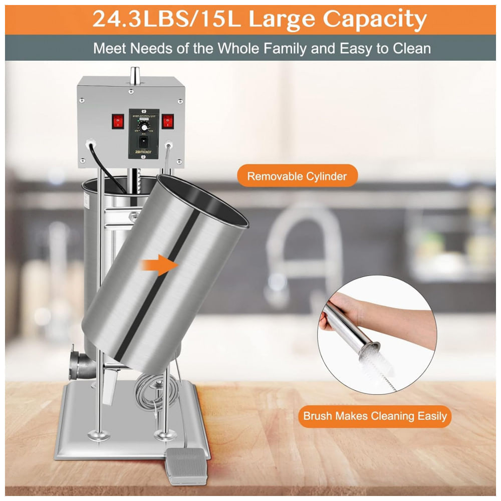 Miniatura Máquina de Encher Linguiça Elétrica ROVSUN 24,3 libras, Modeladora Vertical Ajustável de Aço Inoxidável Pesado, Enchedor de Carne com 5 Tubos