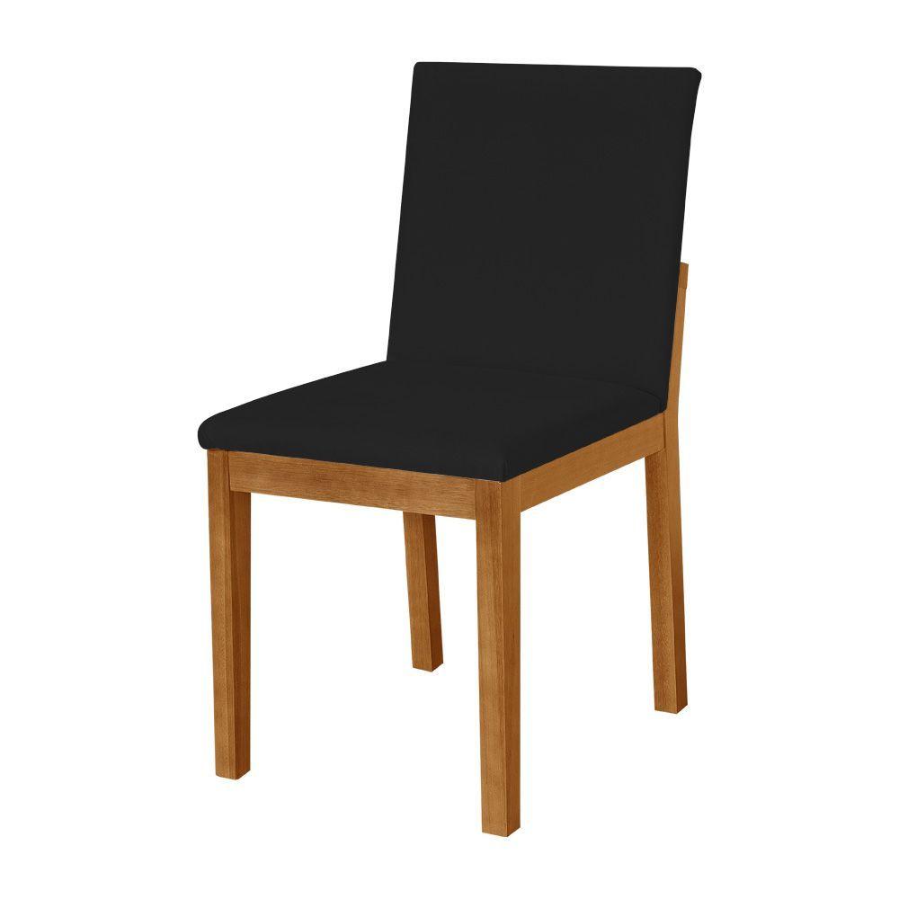 Miniatura Kit 2 Cadeiras De Jantar Pérola Estofadas Em Veludo Preto Base Madeira Maciça Mel Preto