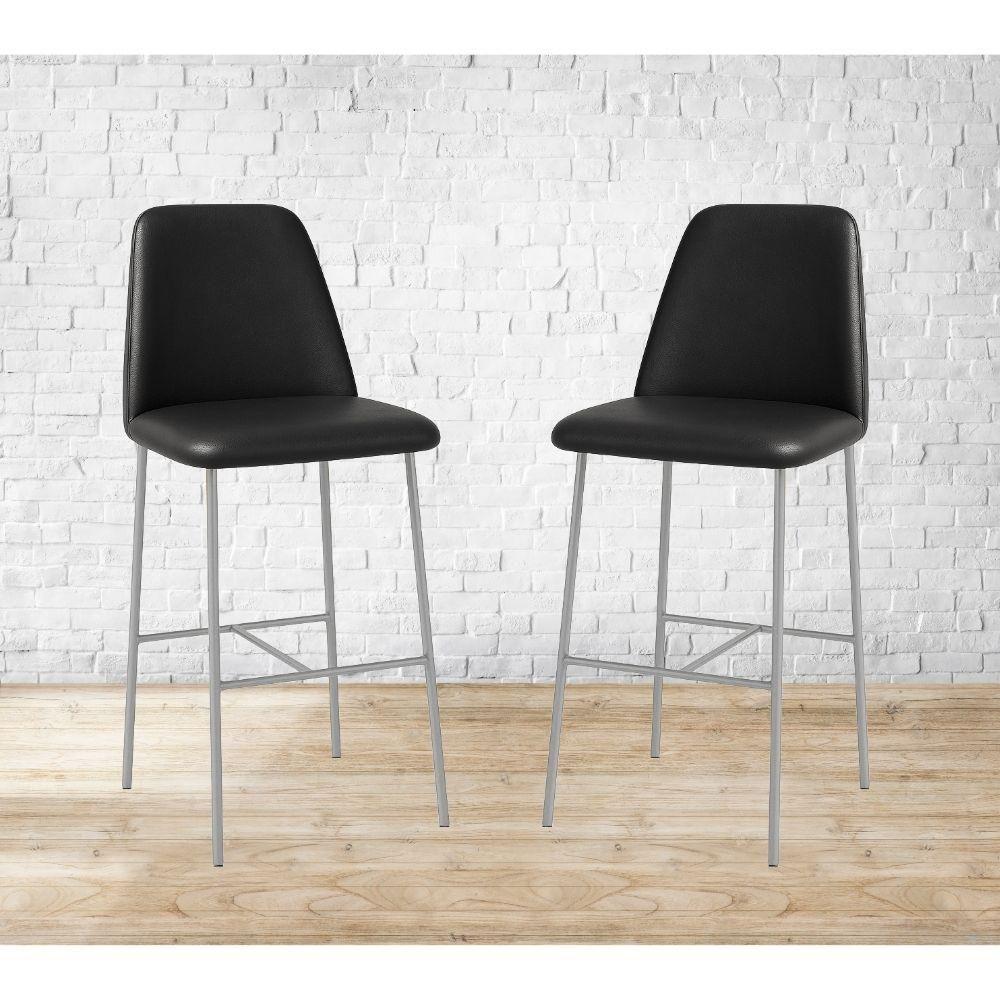 Banqueta Turquia Couro Preto Em Metal Champanhe