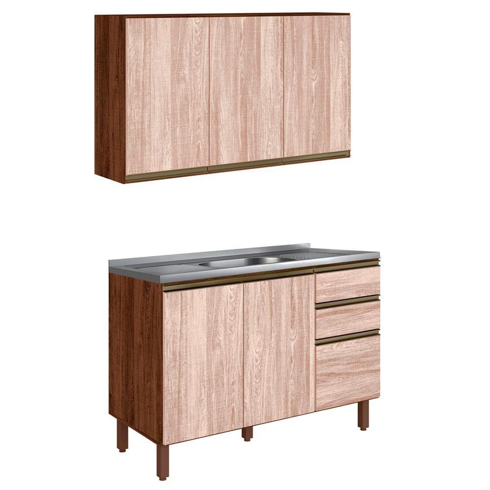 Miniatura Armário Aéreo E Balcao Para Pia 120cm Amendoa Arezzo Rust