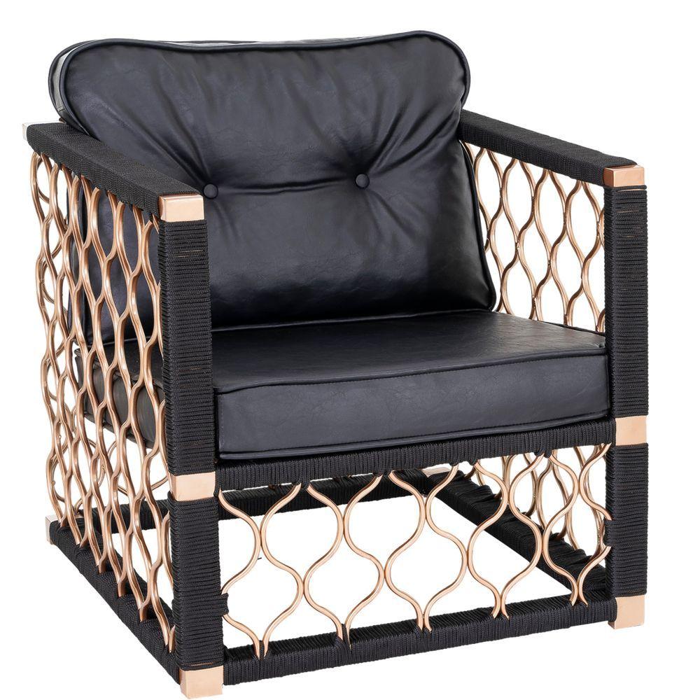 Miniatura Poltrona Em Alumínio Bronze Corda Náutica, Assento Estofado