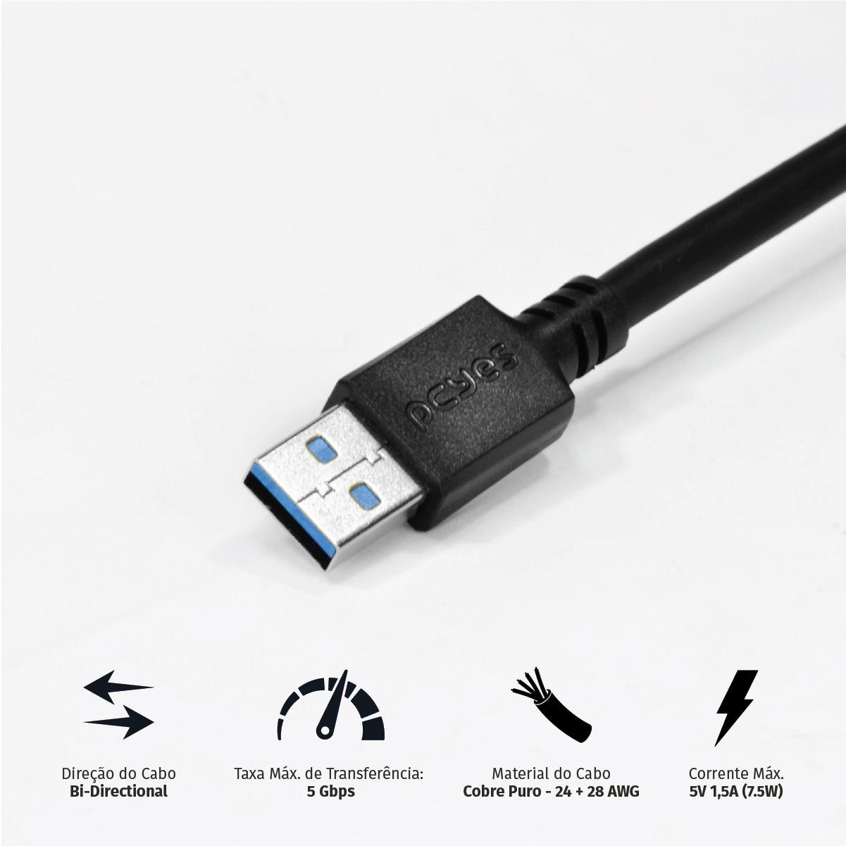 Miniatura Cabo Dados Usb A 3.0 Macho Usb 3.0 Macho 28Awg 2 Mt Puam3-2