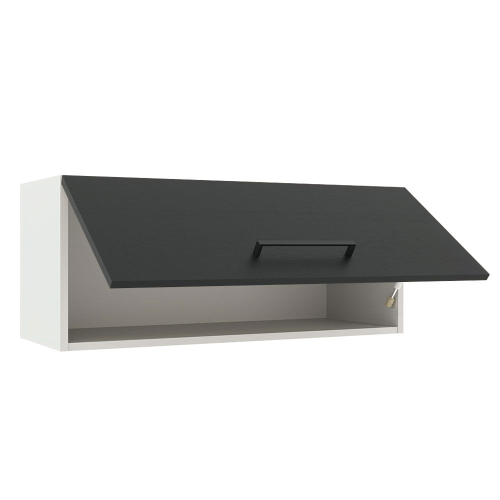 Armário Aéreo Madesa Agata 80 cm 1 Porta Basculante Branco/Preto Cor:Branco/Preto