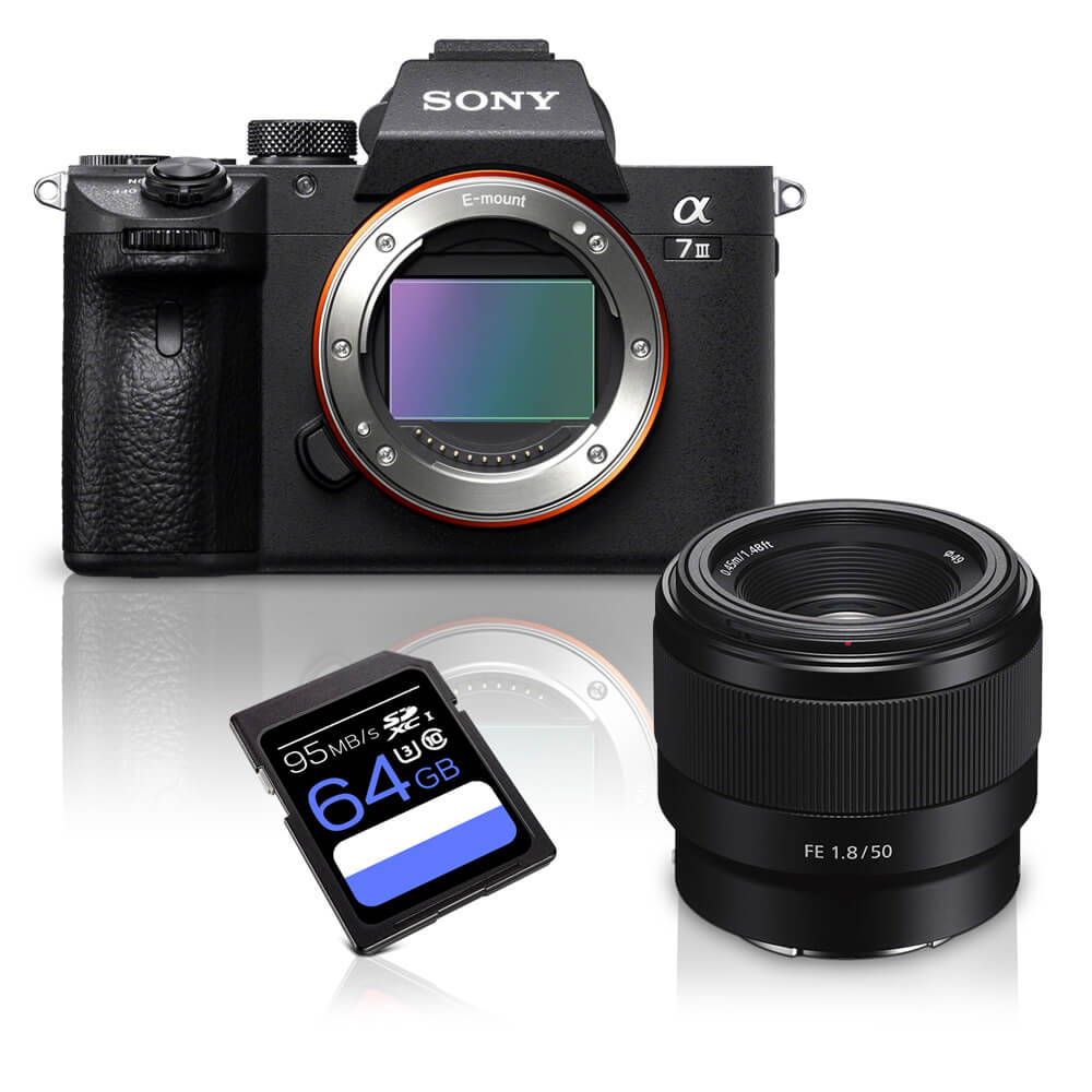 Miniatura Kit Câmera Sony a7III Mirrorless + Lente Sony FE 50mm f/1.8 Full Frame + Cartão SDXC 64Gb de 95Mb/s