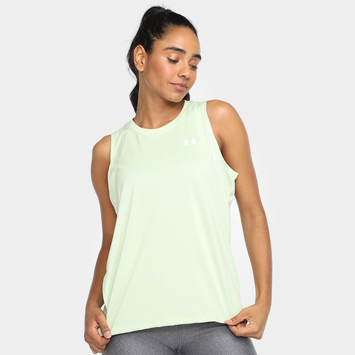 Miniatura Regata Under Armour Tech Tank Solid Feminino Verde Claro+Branco - G