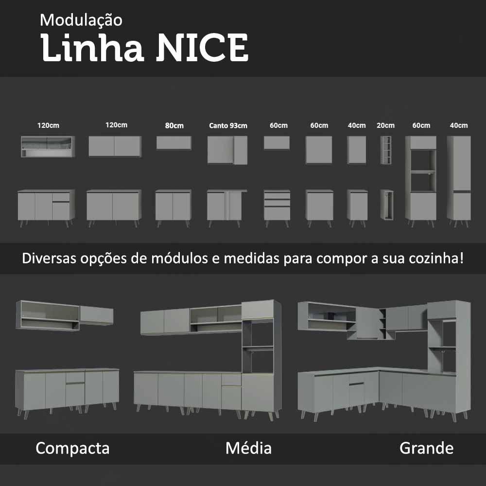 Armário de Cozinha Completa Suspenso 300cm Cinza Nice Madesa 07 Cinza