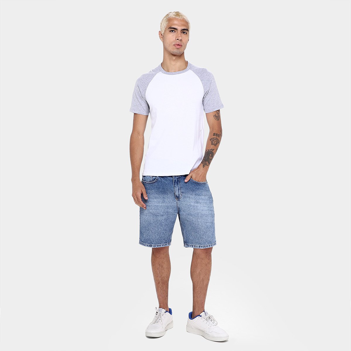 Miniatura Kit Camiseta Básicos Raglan 2 Peças Masculina Branco+Verde - M