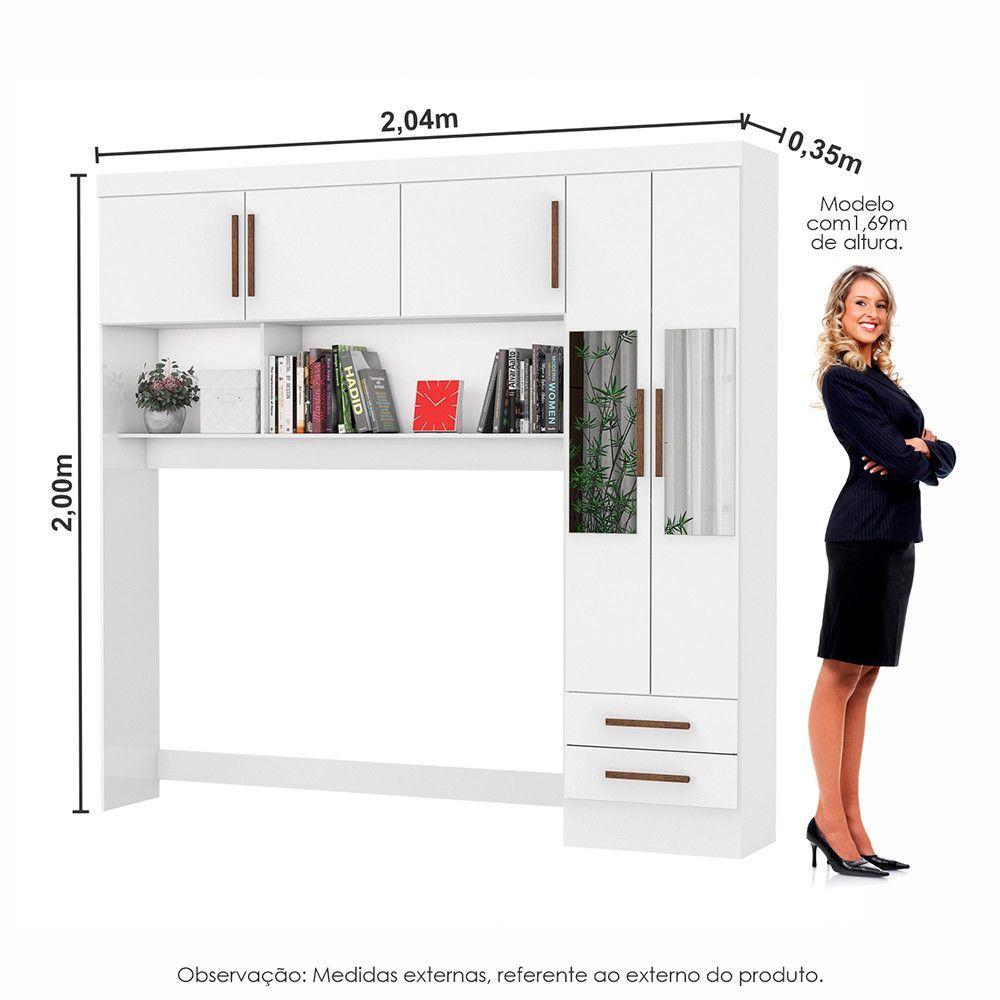 Guarda Roupa Modulado Com Cama Paris 5 Portas Com Espelho E 2 Gavetas Branco