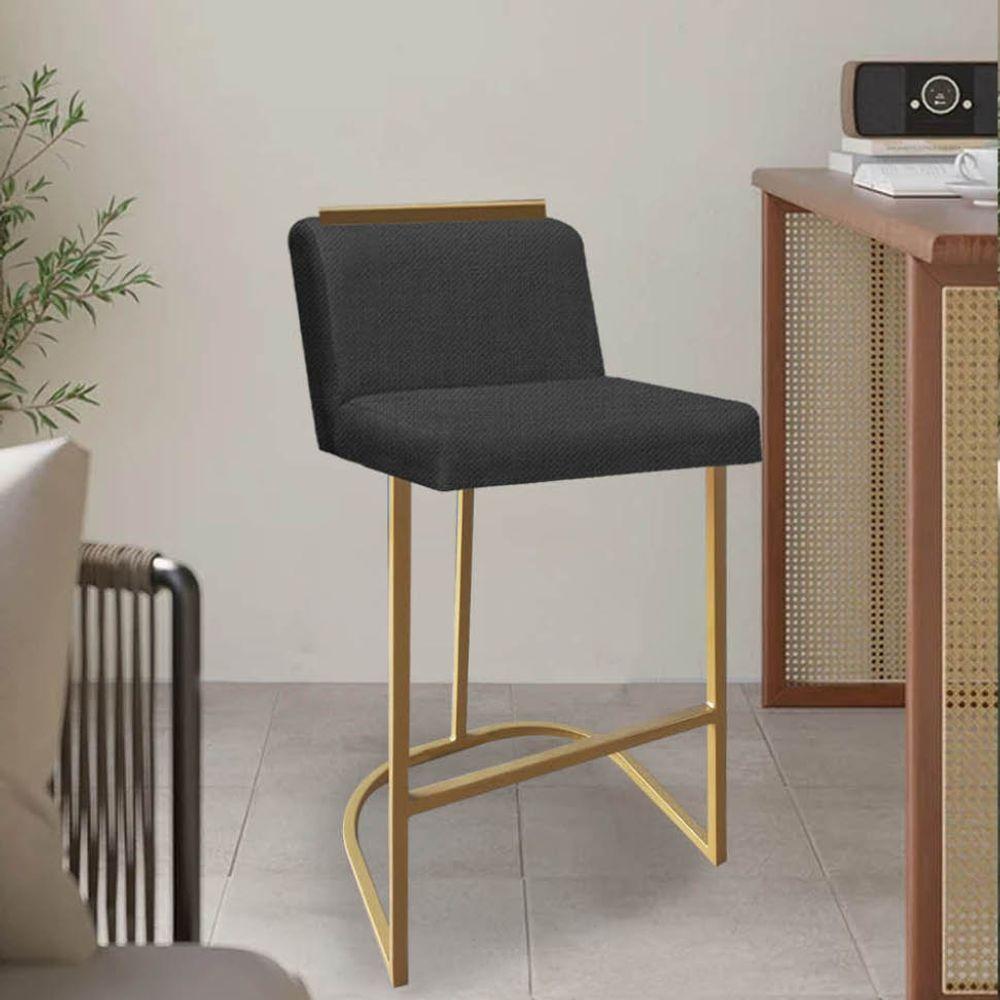 Miniatura Banqueta Com Encosto Confort Bistrô Cozinha Ferro Dourado Linho Grafite Chumbo Amey Decor