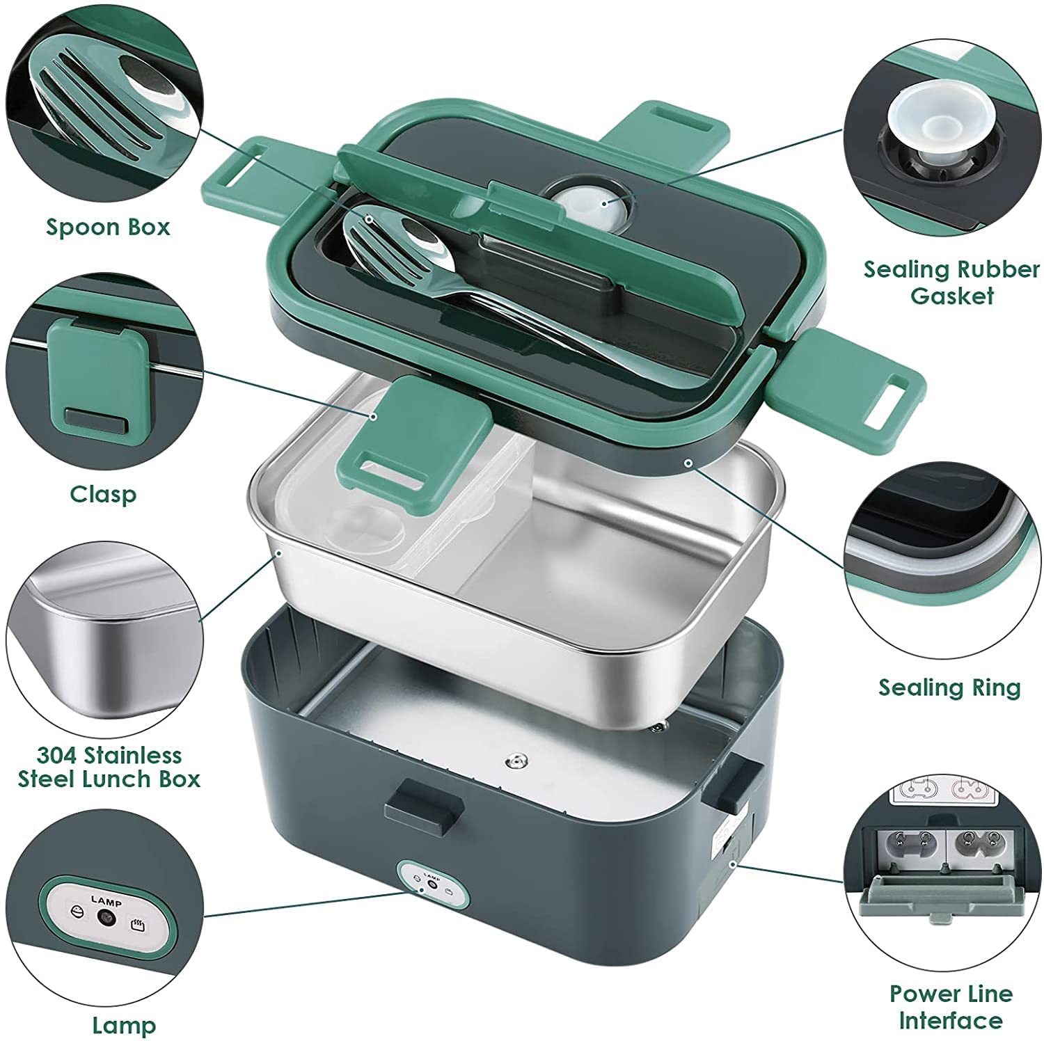 Miniatura Budth Marmita Elétrica 3 em 1 Portátil 15L com Divisórias 24 12V 110V50W Verde