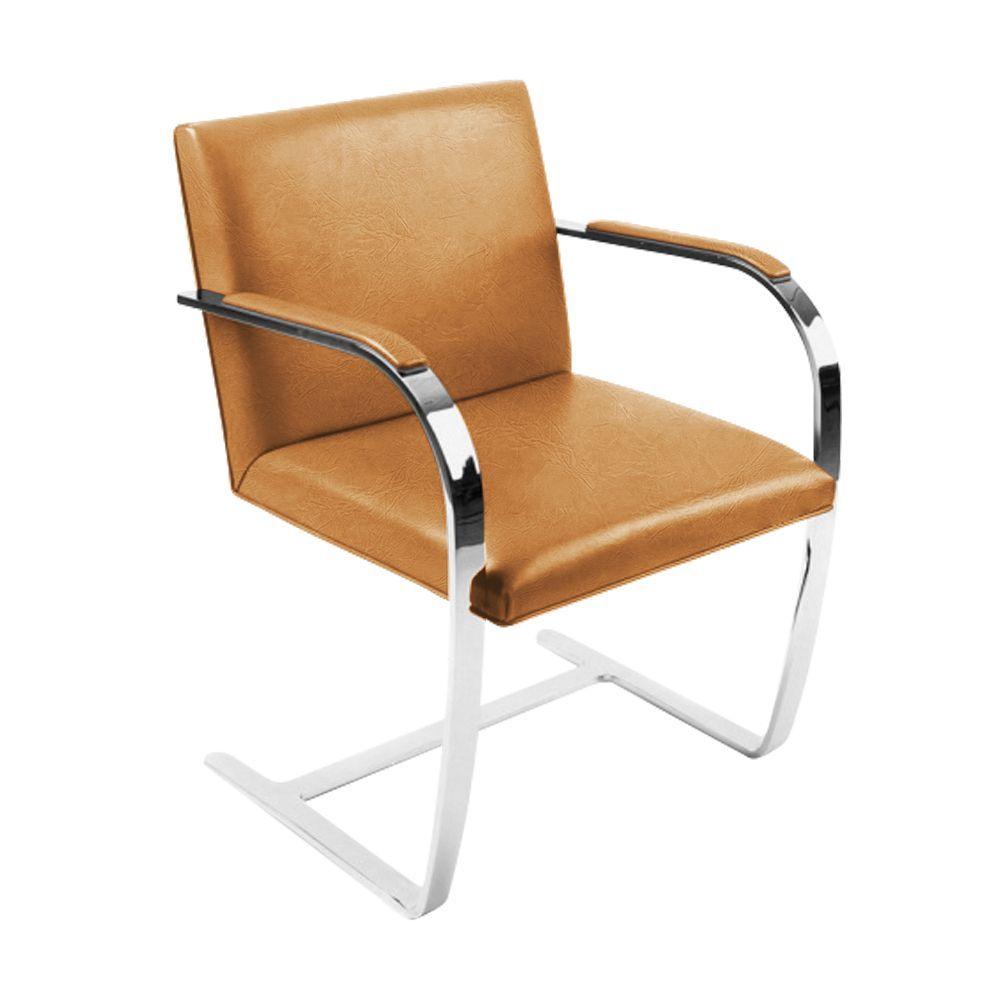 Miniatura Kit 2 Cadeiras Brno Couro Natural Caramelo Barra Chata Cromada Cor Bege