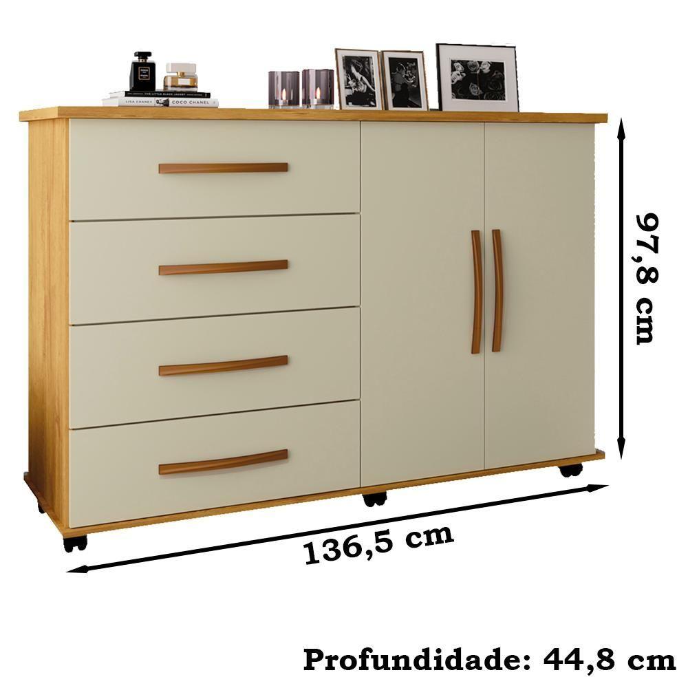 Comoda Sapateira Com Rodizios 4 Gav 2 Pt Bl52 Mel Perola Mpri Mel Perola