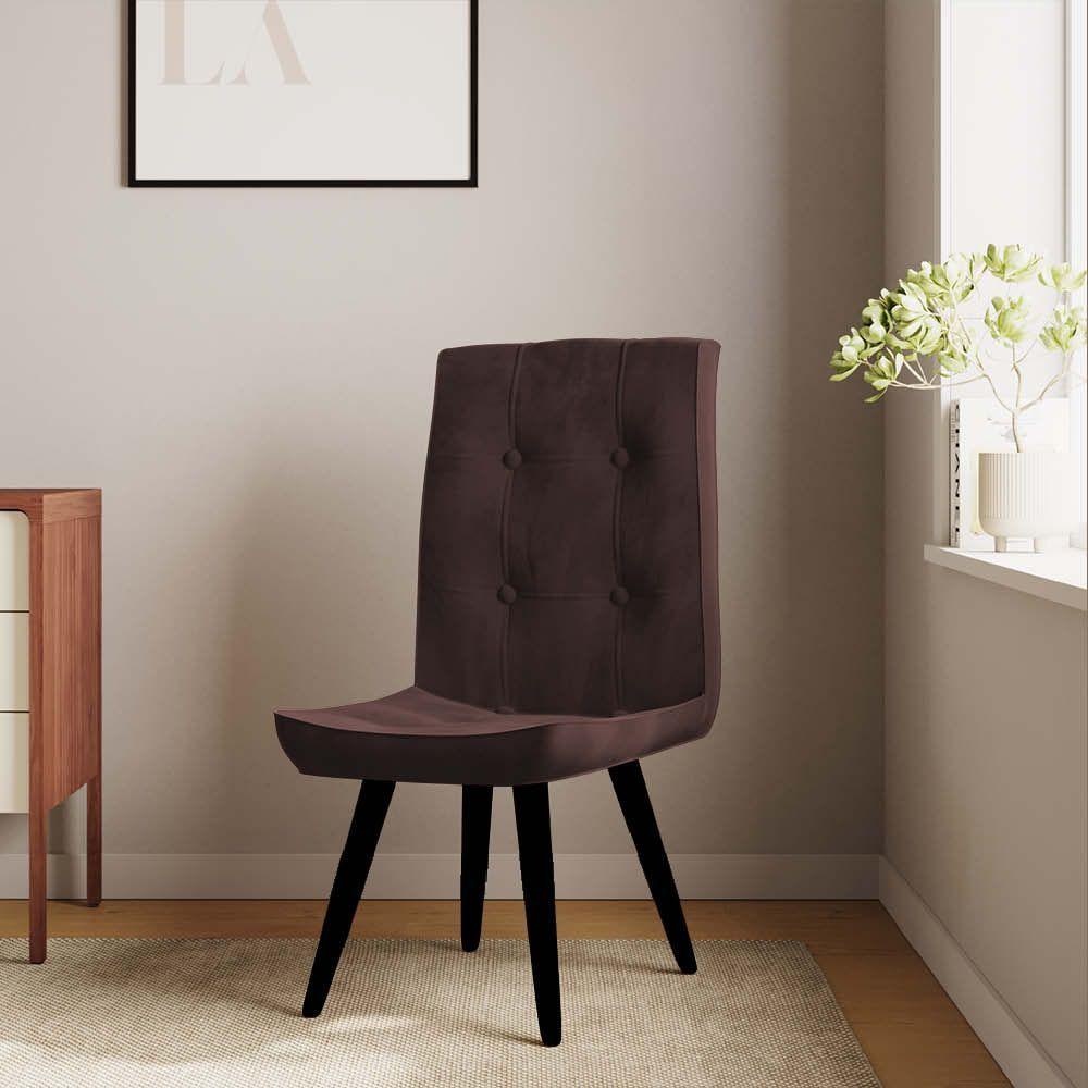 Miniatura Cadeira De Jantar Drop Com Botão Base Pé Palito Preto Corino Marrom - Amey Decor