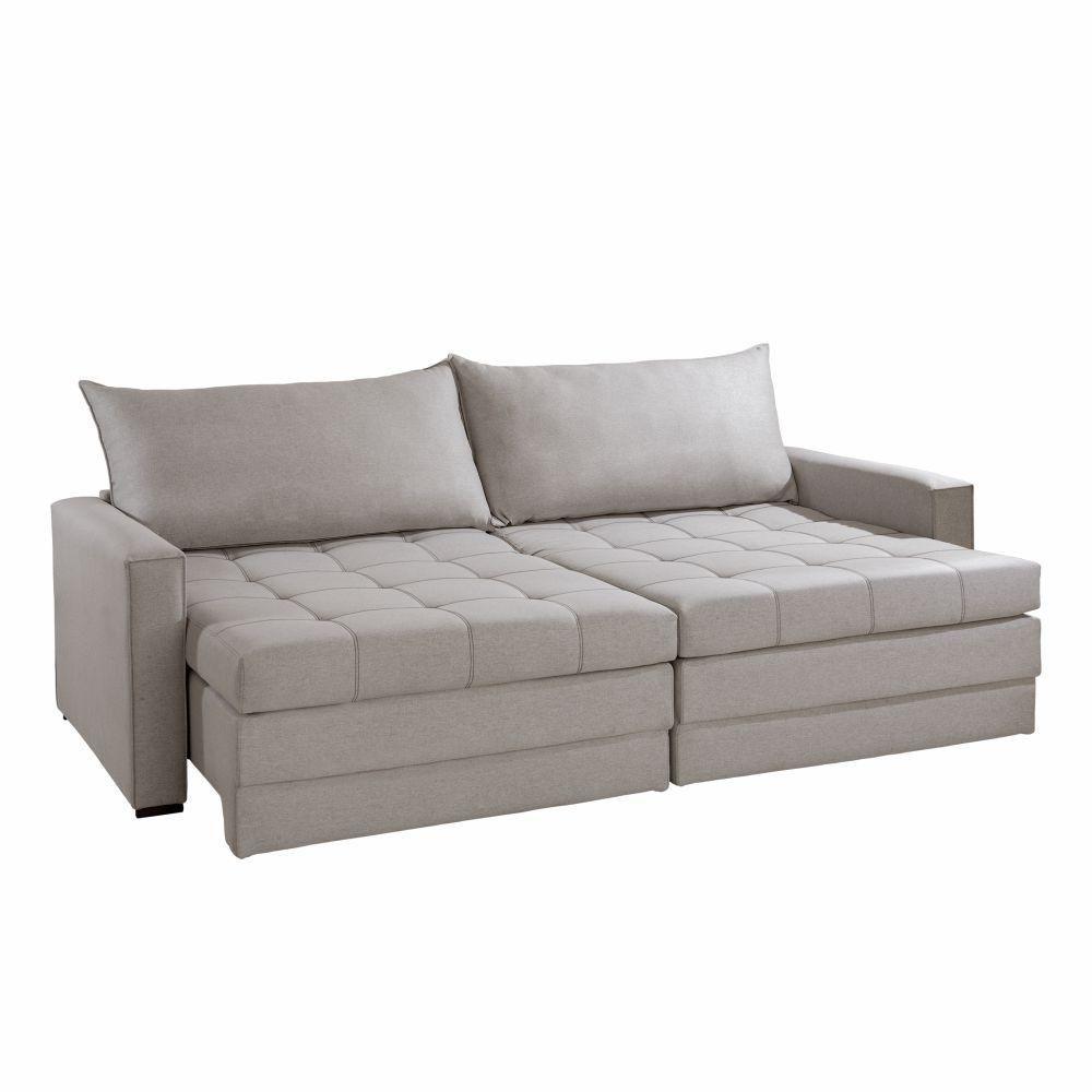Miniatura Sofá Cama Retátil E Reclinável Captiva Tecido Linho Cinza 2,64 M