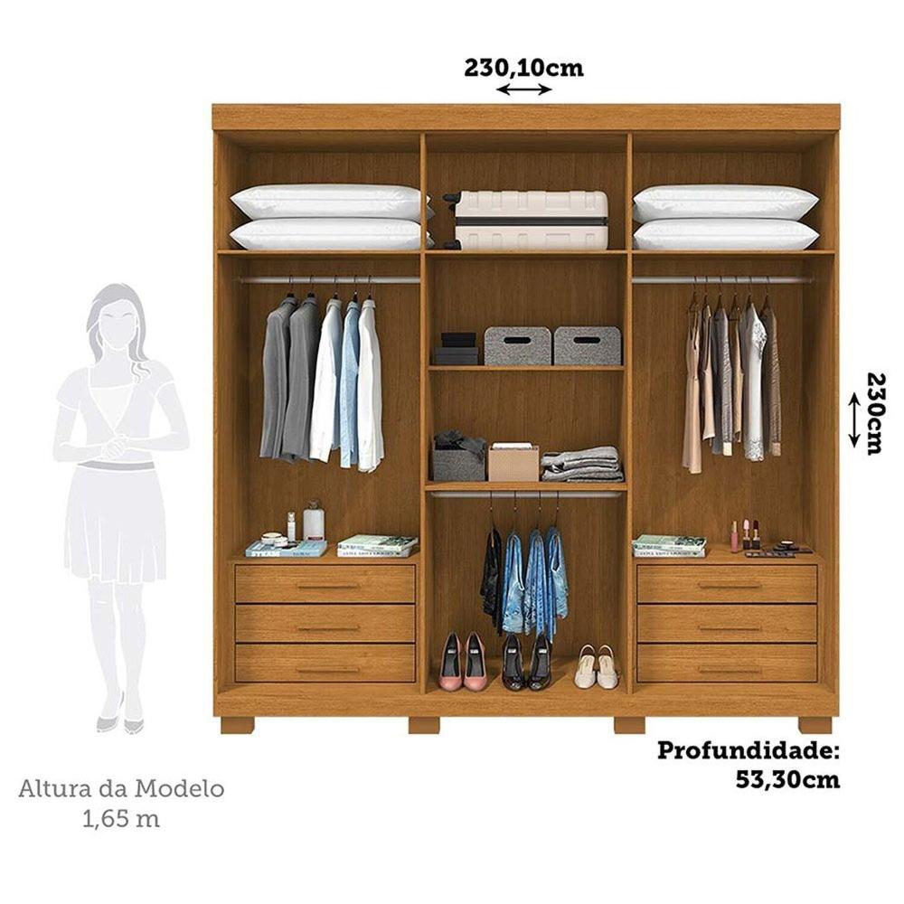 Guarda-roupa Casal 230,10cm 6 Portas Ripado 6 Gavetas 100% Mdf Magnólia Cinamomo/Off White