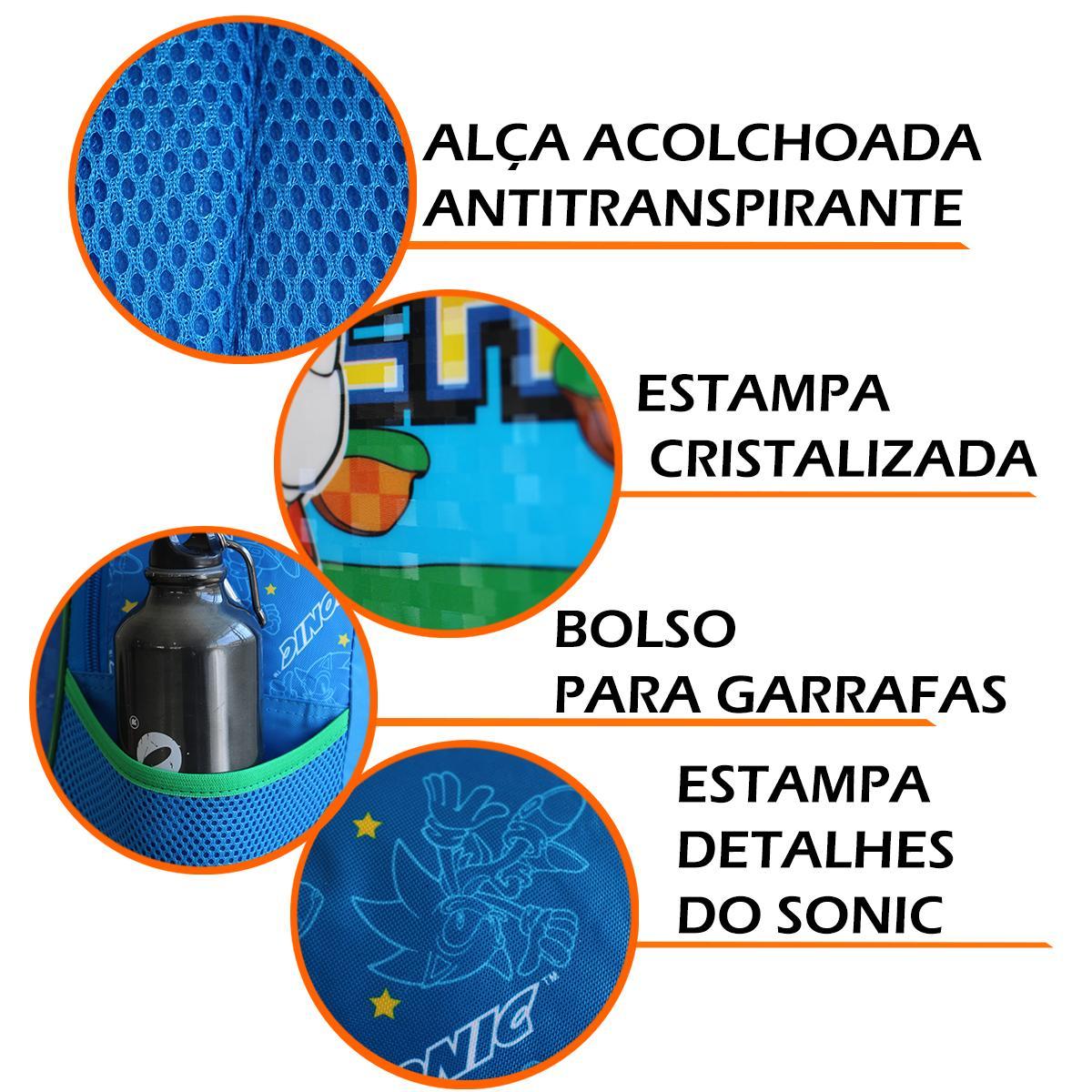 Mochila Sonic The Hedgehog - Rodinhas, Alças de Costas, 18L