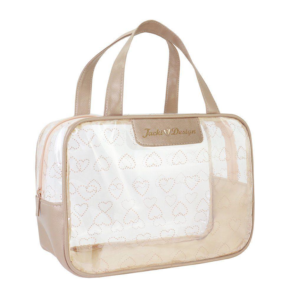 Kit Bolsa E Nécessaire Transparente Love Dourado
