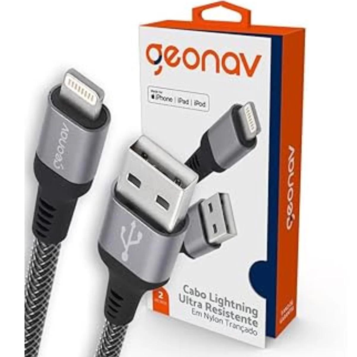 Miniatura Cabo Lightning Geonav 2M Nylon Cinza Ligh08