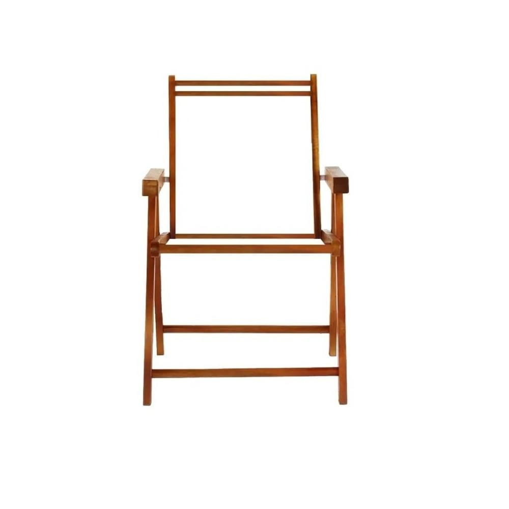 Miniatura Kit 2 Cadeiras Praia Dobrável em Madeira Maciça Envernizada com Tecido Listrado Azul/Branco