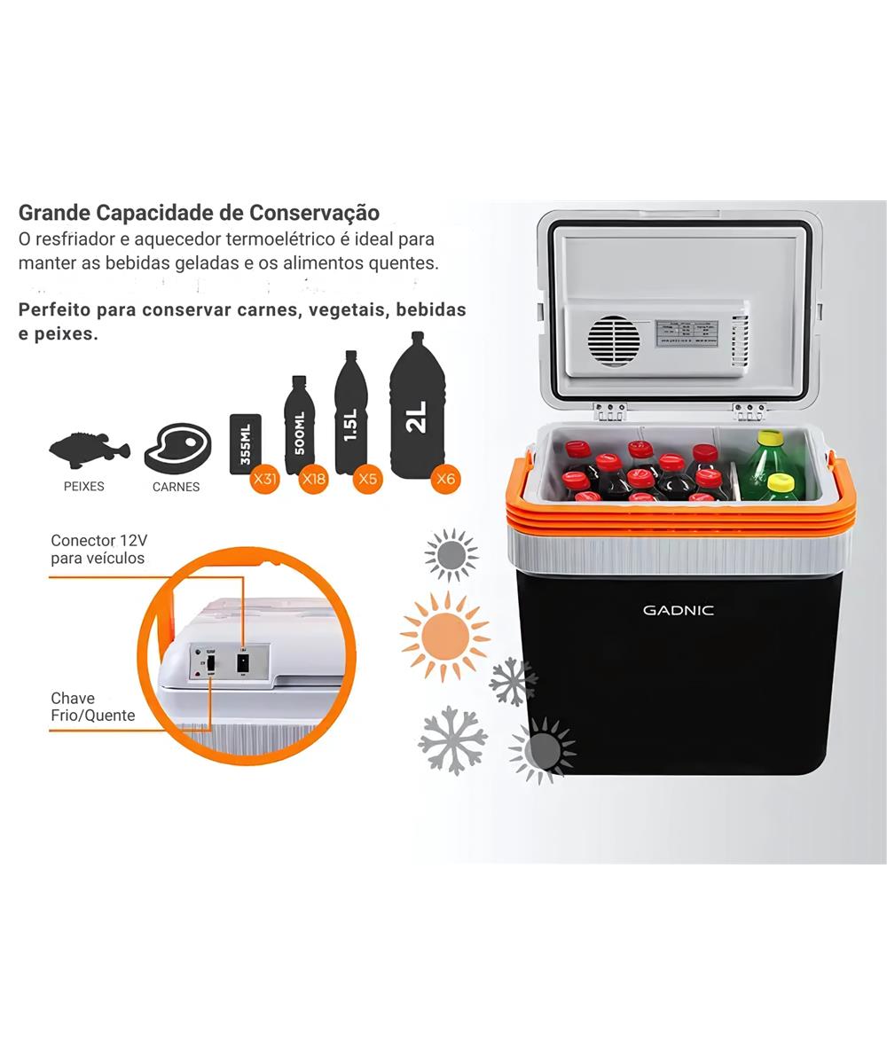 Mini Geladeira Portátil Cooler Automotivo 12V 24Lts Gadnic