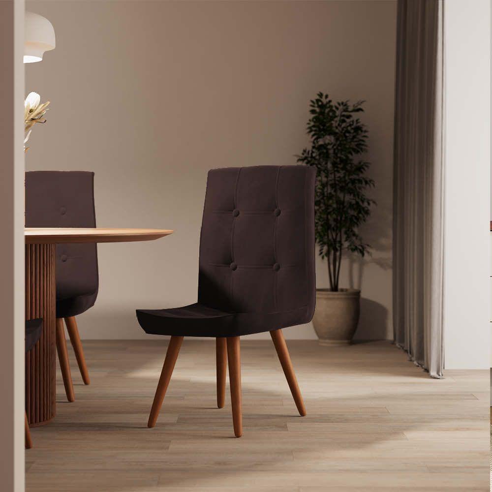 Miniatura Conjunto 03 Cadeira De Jantar Drop Com Botão Base Pé Palito Freijó Corino Marrom