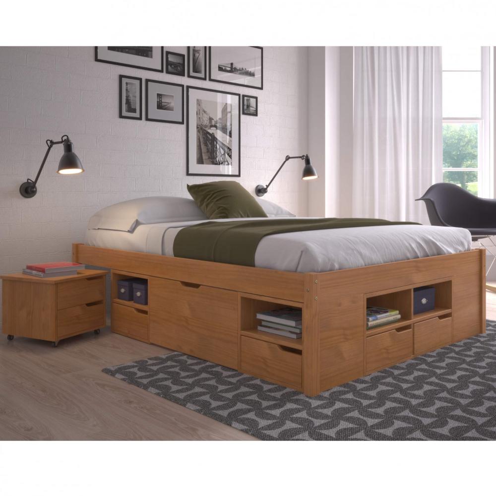 Miniatura Cama Queen Multifuncional Madeira Maciça 6 Gavetas Charme Inter Link Amendoa