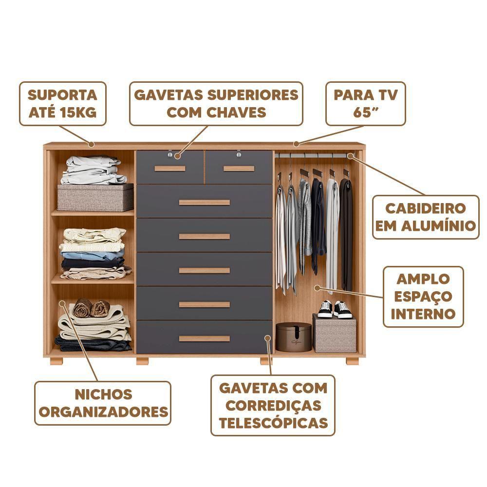 Cômoda 7 Gavetas 2 Portas Nature Titanium Fontez Shop Jm