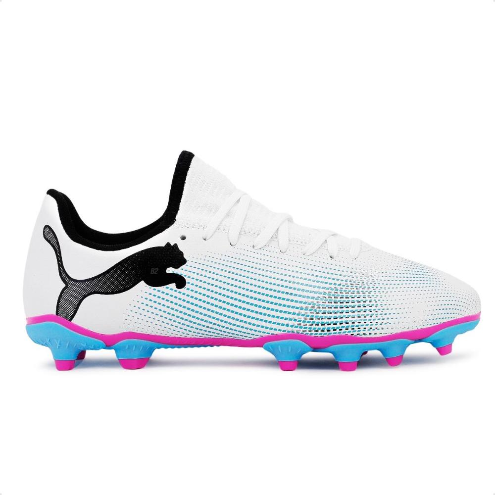 Miniatura Chuteira Campo Puma Future 7 Play FG/AG Juvenil Branco / Azul Claro - 34