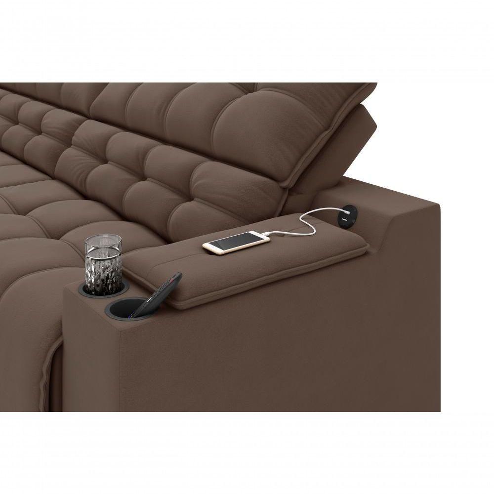 Sofá Connect Premium 2,30m Assento Retrátil-reclinável Com Porta Copos E Entrada Usb Suede Marrom
