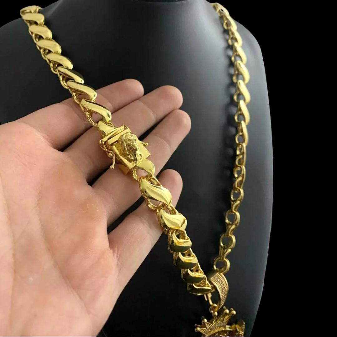 Miniatura Cordão 13Mm Friso S Fecho Jesus Cristo Pingente Banhado Ouro