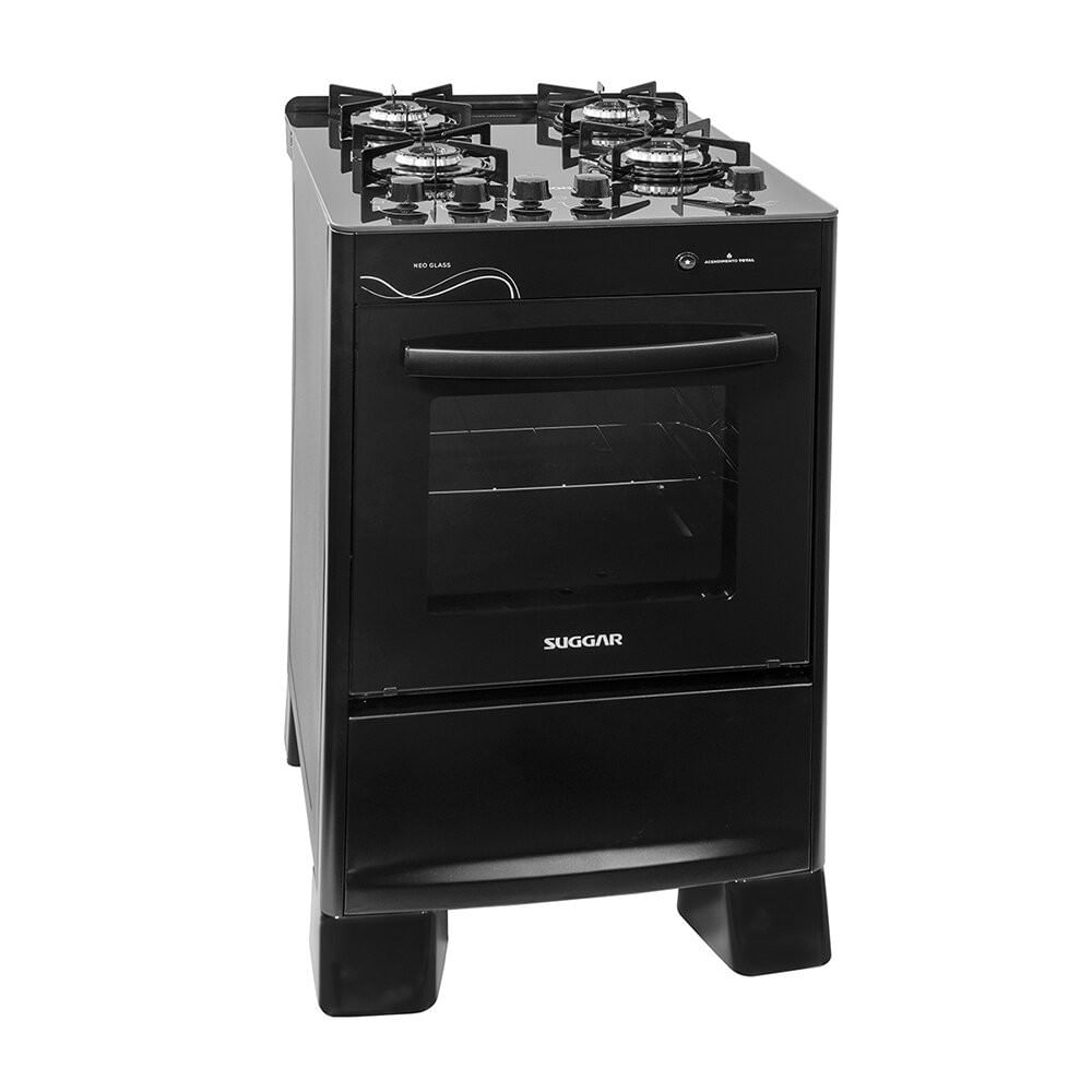 Miniatura Fogão a Gás 4 Bocas Suggar Neo Glass 4 Queimadores Preto - Bivolt