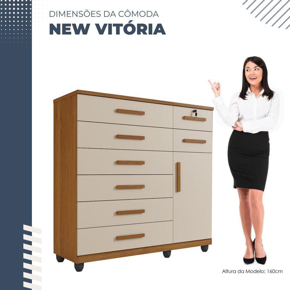 Cômoda New Vitória 1 Porta 8 Gavetas Em Mdp Com Chave Benetil Móveis Cinamomo Com Off White