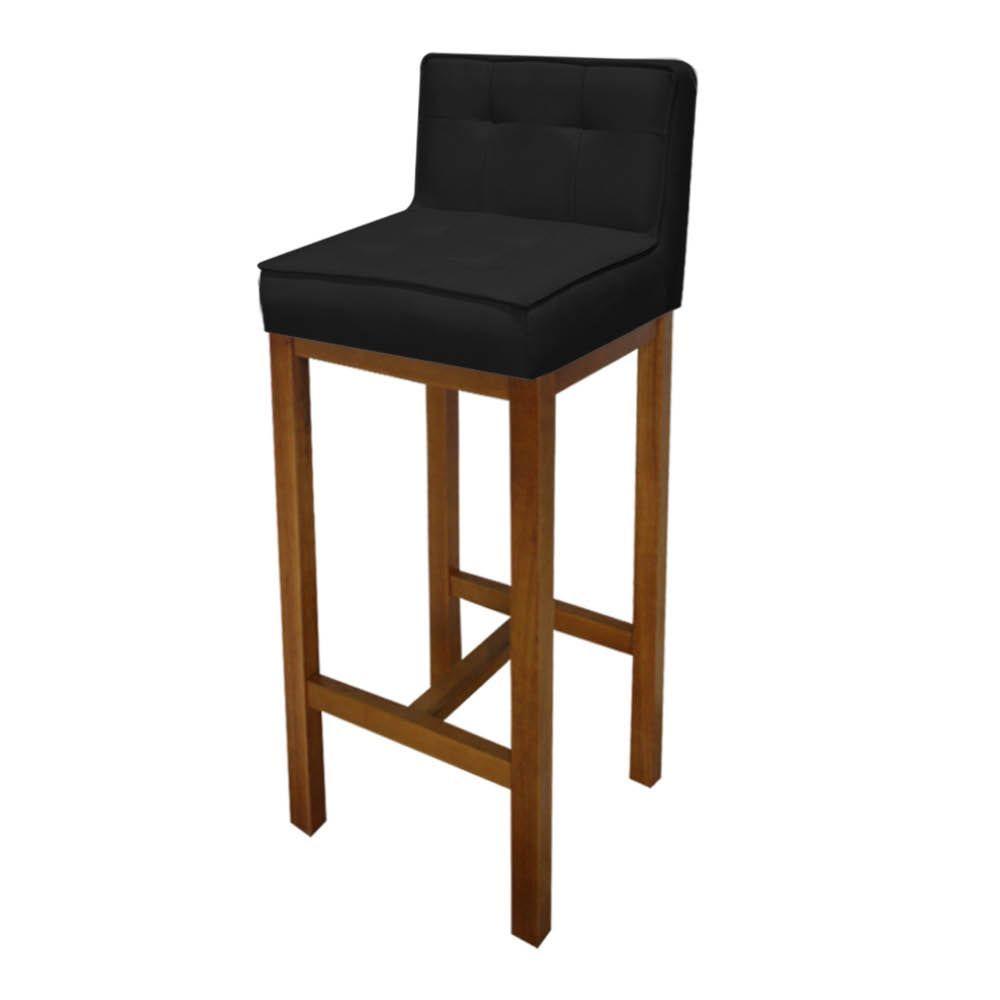 Miniatura Banqueta Alta Com Encosto Alba Cozinha Balcão Bistrô Base Madeira Castanho Corino Preto