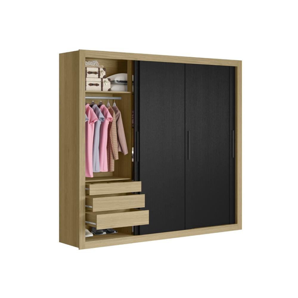 Guarda Roupa Indico 3 Portas 6 Gavetas Freijo / Preto