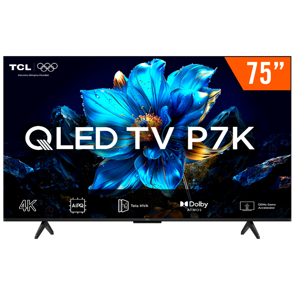 Miniatura Smart TV QLED 75" Android TV Ultra HD 4K TCL 75P7K Comando de Voz Hands-Free Google TV Bluetooth