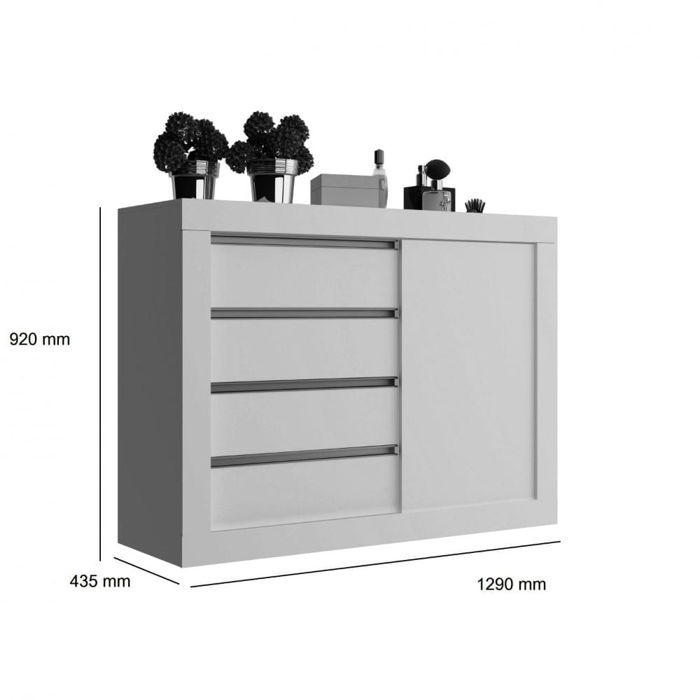 Miniatura Cômoda 1 Porta de Correr 4 Gavetas Móveis Percasa Branco/Carvalho