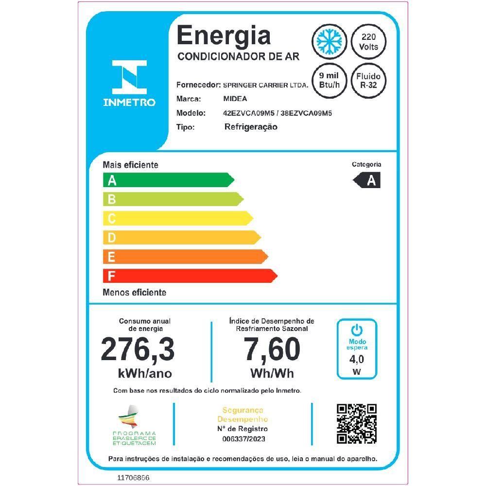 Ar Condicionado Split Inverter Midea AI Ecomaster 9000 BTUs Frio 220V 38EZVCA09M5