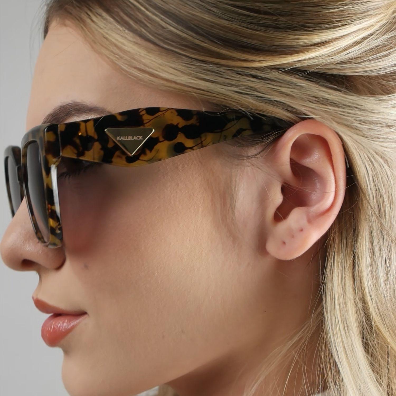 Óculos De Sol Feminino Kallblack Oncinha Dourado Elegante