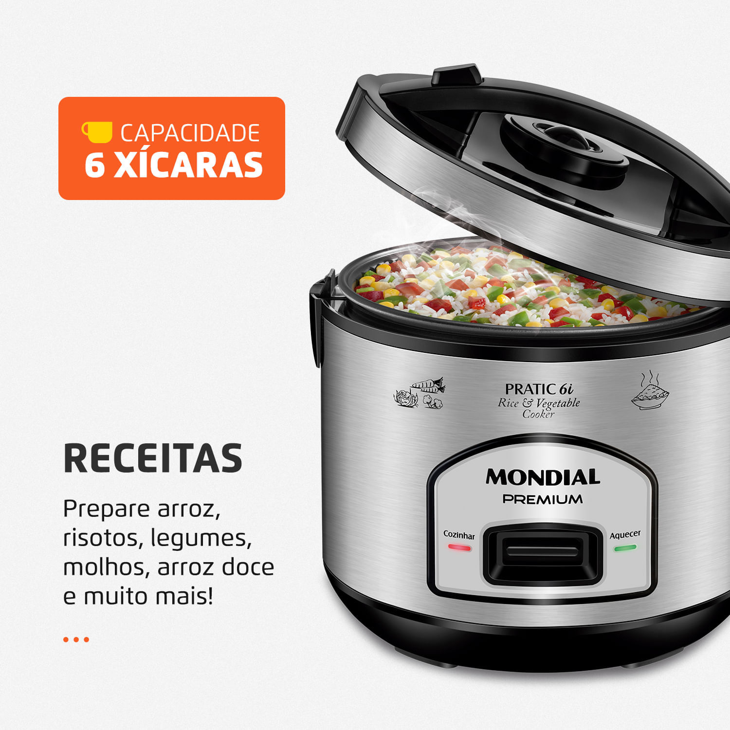 Miniatura Panela Elétrica Mondial Pratic 6I PE-43-6X PANELA ELÉTRICA DE ARROZ-127V-PRETO/INOX