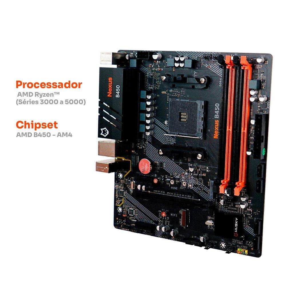 Miniatura Placa-Mãe Husky Nexus B450, M.2 NVMe, DDR4 3200MHz, Ryzen 5000/3000/2000, Micro-ATX, 64GB Dual Channel - HPM450