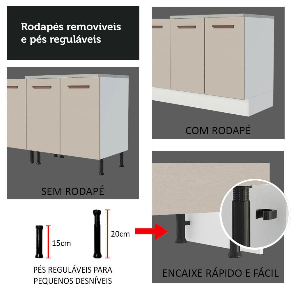 Balcão Gabinete de Pia Cozinha 150 cm 2 Gavetas 2 Portas (Com Tampo) Branco/Crema Agata Madesa Branco/Crema