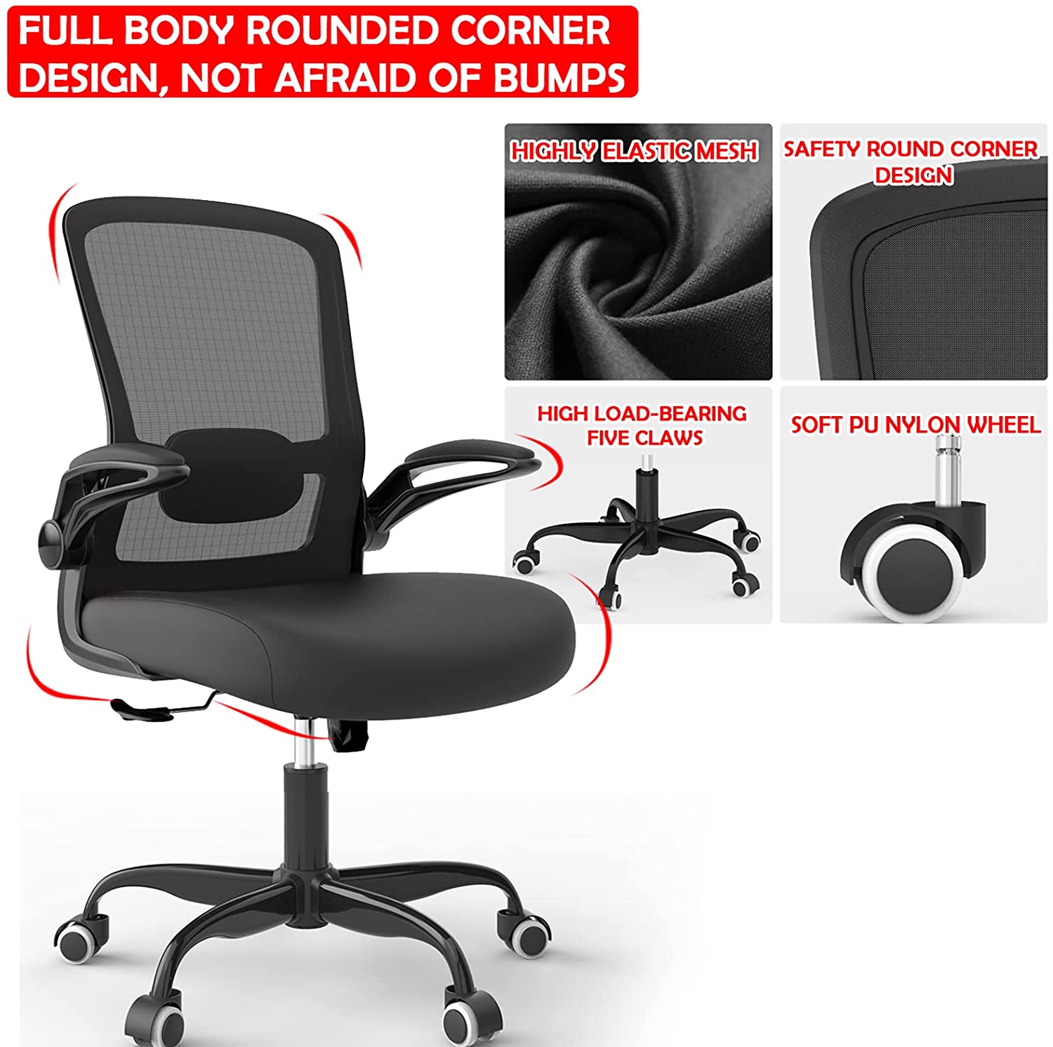 Miniatura Office Chair Ergonomic Desk Chair with Adjustable Lumbar Support High Back Mesh Computer Chair with Flipup ArmrestsBIFMA Passed Task Chairs Executive Chair for Home Office
